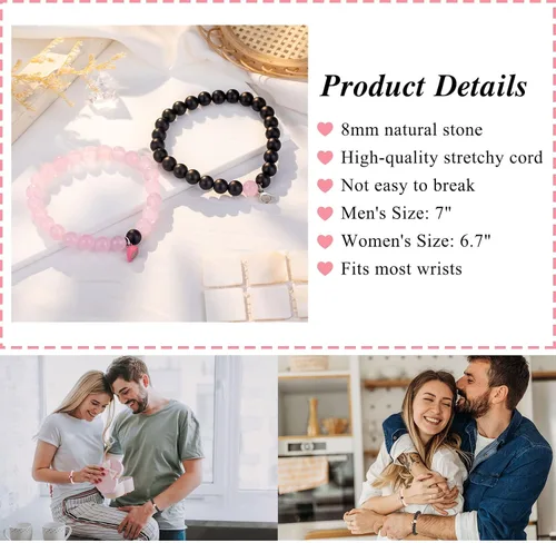 Vista 4 de PINKDODO Couples Bracelets for Boyfriend Girlfriend Women Men Lovers Friends