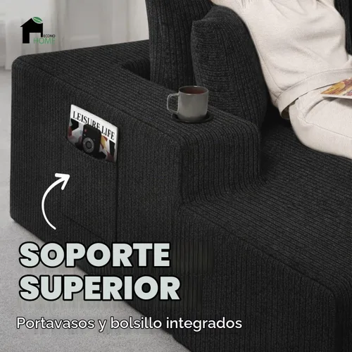 Vista 5 de EconoHome Sofá seccional Boneless Cloud, asiento profundo de felpa en forma de L para relajarse y entretener, construcción duradera y fácil montaje