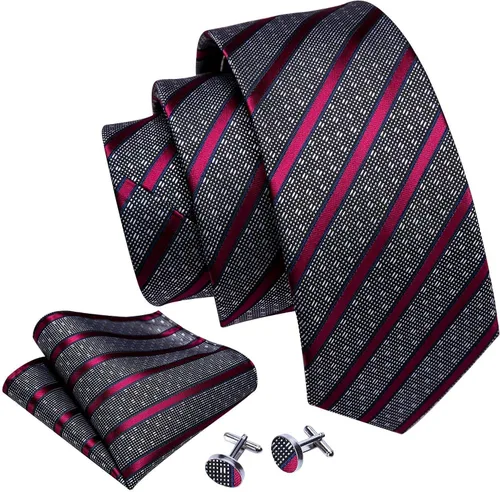 Vista 291 de Barry.Wang Juego de corbatas para hombre, corbata de seda a rayas, tejido a cuadros, gemelos formales, negocios, boda
