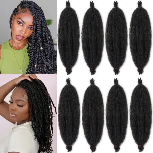 Vista 23 de Cabello de Envoltura Pre-Esponjado de 8 Pulgadas, 3 Paquetes, Cabello Afro Twist Pre-Separado Elástico para Locs, Cabello Afro Twist Negro Natural