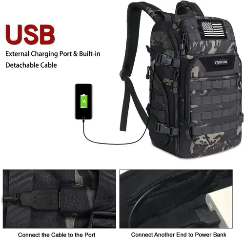 Vista 3 de MOSISO Mochila táctica de 30L, mochila militar de 3 días, mochila de asalto al aire libre, senderismo, caza, pesca, camping, entrenamiento, bolsa