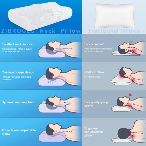 Vista 6 de Almohada cervical para el cuello para aliviar el dolor, almohada refrescante ajustable de tamaño Queen para dormir, almohadas de espuma