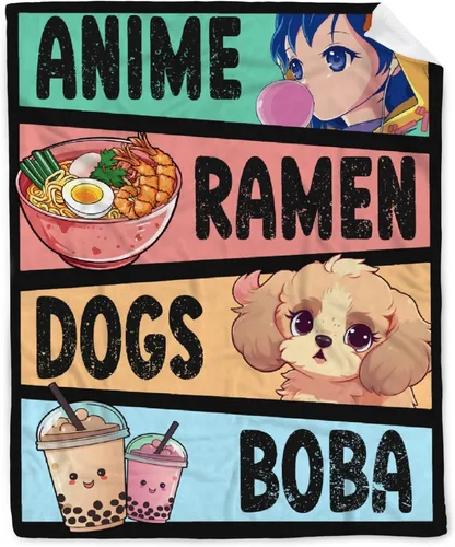 Vista 8 de Manta de anime de regalo para niñas, decoración de anime Kawaii para mujeres, manta de franela de dibujo de anime Ramen Boba, cosas para amantes