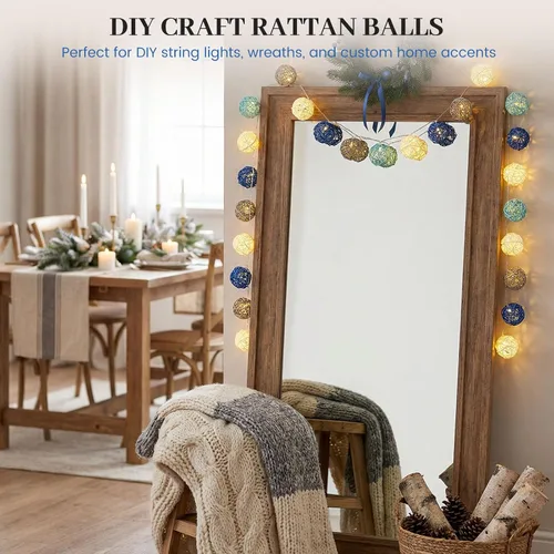 Vista 4 de DomeStar 24 unidades de bolas decorativas azules para centro de mesa de cuenco, bolas de ratán de 5 cm para relleno de cuenco Decoración de orbes
