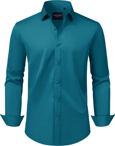 Vista 45 de Alimens & Gentle Camisas de vestir para hombre, manga larga, elásticas, sin arrugas, con botones