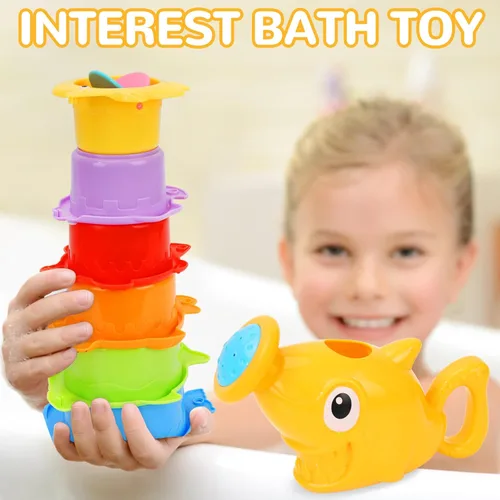 Vista 5 de Juguetes de baño para niños de 1 a 3 años, juguetes de baño para niños con botes flotantes, cuchara de baño, 13 juguetes de bañera para bebés, mesa