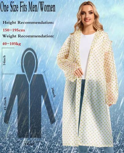 Vista 98 de 2 abrigos de lluvia de Borogo para adultos, chaquetas de lluvia reutilizables para hombres y mujeres
