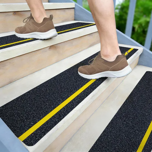 Vista 12 de LifeGrip - Peldaños de tracción antideslizantes (paquete de 10), 4 x 28 pulgadas, amarillo y negro, cinta de mejor agarre con textura