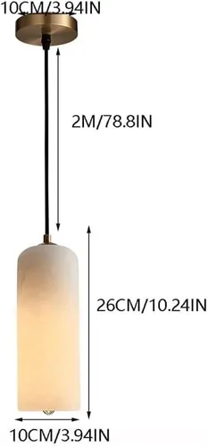 Vista 2 de Modernas lámparas colgantes de piedra natural, cilindro blanco con pantalla de mármol blanco con enchufes E14/E12, candelabros de cobre de altura