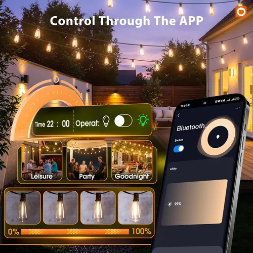 Vista 3 de addlon Tira de luces para exteriores de 196 pies para exteriores con control de aplicación, luces impermeables para patio con bombillas LED Edison