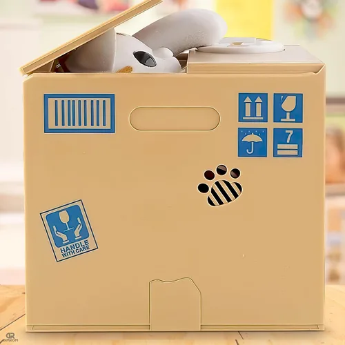 Vista 5 de Novedoso banco de monedas para adultos, caja de ahorro de dinero para gatos blancos, decoración de escritorio de oficina en casa, marrón, naranja