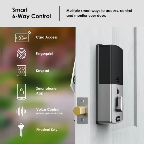 Vista 6 de Lockly Secure Plus - Cerradura de puerta inteligente, entrada sin llave con huella digital y tarjeta RFID, teclado PIN Genie, control