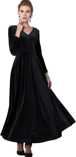 Vista 5 de Urban CoCo - Vestido largo y elástico de terciopelo, con cuello en V, para mujer