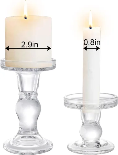 Vista 3 de Okllen Juego de 6 portavelas de cristal, candelabros de cristal transparente para mesa de comedor, centros de mesa de boda, sala de estar