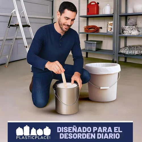 Vista 6 de Plasticplace Bolsas de basura de 5 galones – Forro blanco para bolsas de basura con cordón, 19 x 25 pulgadas (100 unidades) – Duraderas, a prueba