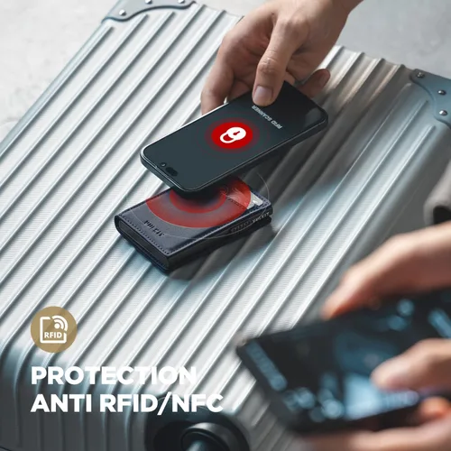 Vista 12 de VULKIT Billeteras delgadas para hombre, con bloqueo RFID, diseño minimalista con capacidad para hasta 11 tarjetas, Negro -, Minimalista