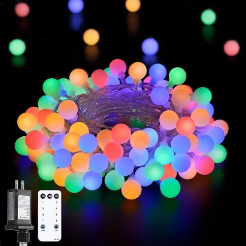 Vista 15 de JMEXSUSS Luces de Cuerda de Globo, Luces de Navidad Rojas y Blancas, Enchufe de 100 LED Globe String Lights Plug in with Remote, 33 ft 8 Modes