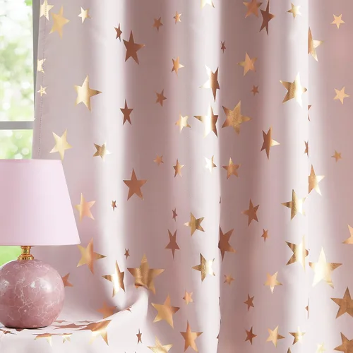 Vista 14 de Treatmentex Cortinas Blackout Completas Gold Star Negras para Dormitorio de Niños Varones, Paneles de Ventana con Acabado Metálico para Cuarto