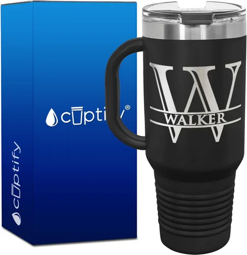 Vista 72 de Vaso personalizado de regalo de cumpleaños para mujeres y hombres, con monograma de escritura dividida, inicial y nombre grabado en negro, taza