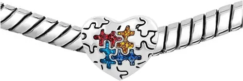 Vista 4 de KunBead Dijes de cuentas de corazón para autismo compatibles con pulseras Pandora, Cobre, vidrio