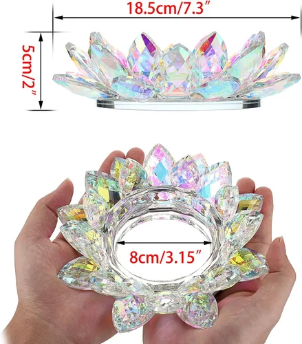 Vista 3 de OwnMy Portavelas de flor de loto de cristal para velas de pilar de hasta 3 pulgadas, portavelas votivas de pétalo de loto de vidrio decorativo