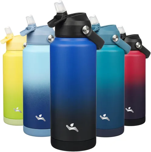 Vista 33 de Konokyo Botella de agua aislada con tapa de pajilla, botella de metal al vacío de acero inoxidable de 18 onzas con mango de silicona, color negro