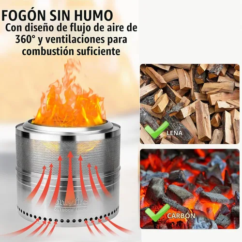 Vista 8 de Fogata de leña con bolsa de transporte, hoguera portátil desmontable de 19.5" para camping, tailgating, patio, patio trasero, chimenea perforada sin