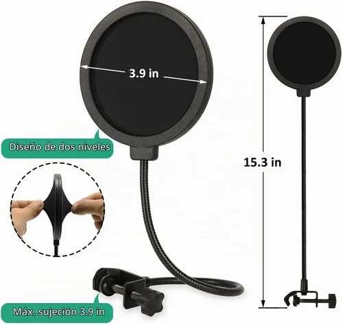 Vista 6 de Soporte de choque AT2020 con filtro pop y parabrisas de espuma, micrófono de reducción de ruido, soporte de micrófono para micrófono de audio
