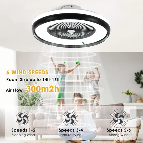 Vista 7 de Ventilador de techo sin aspas de 24" con luz RGB y control remoto, ventiladores de techo LED inteligentes con control por voz/aplicación, ventilador