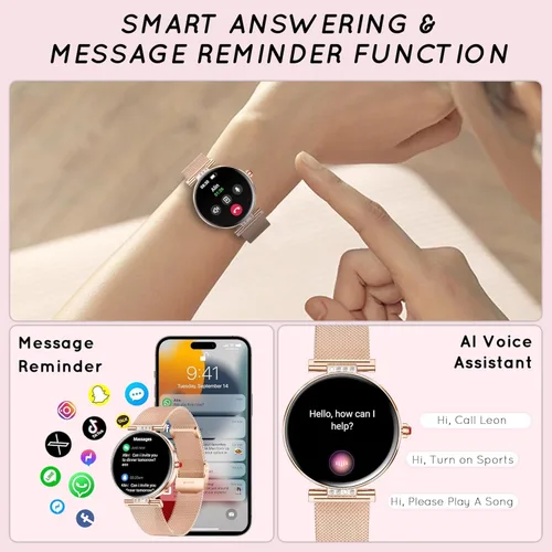 Vista 5 de AMOLED - Reloj inteligente para mujer con pantalla pequeña de 1.19 pulgadas para teléfonos iPhone / Android con llamada Bluetooth, frecuencia