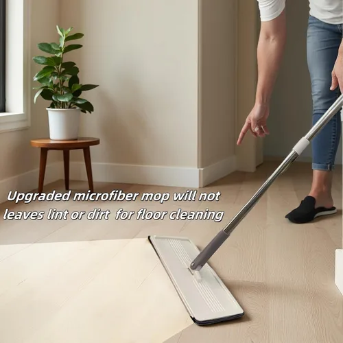Vista 5 de Juego de trapeador plano y cubo con escurridor para limpieza de pisos, separa el agua sucia y limpia, trapeador limpiador de pared, 4 almohadillas