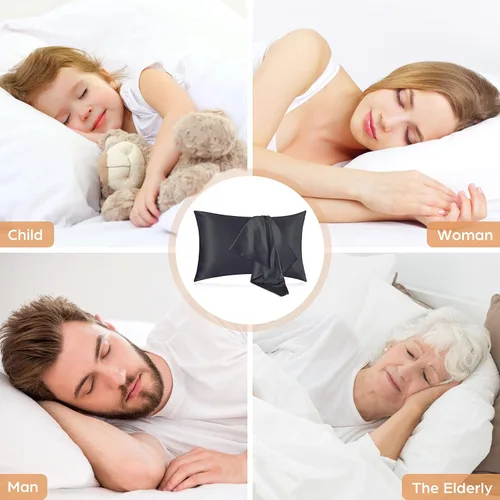Vista 6 de Funda de almohada de seda para cabello y piel, paquete de 2 fundas de almohada 100% seda de morera 25 momme, 600 hilos, fundas de almohada de seda