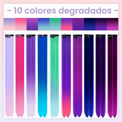 Vista 2 de 20 extensiones de cabello de colores, coloridas extensiones de cabello sintético con clip, extensiones de cabello sintético largo y lacio