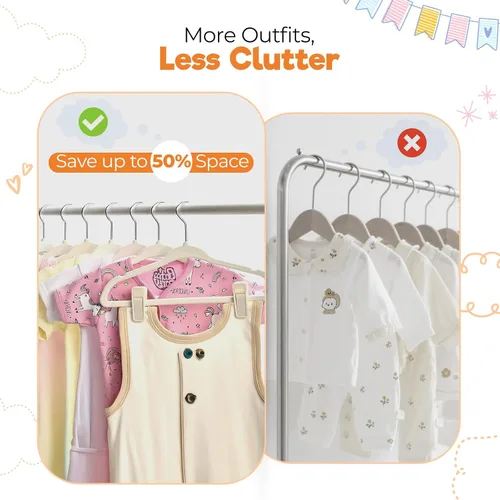 Vista 2 de Perchas de terciopelo para bebé con clips (paquete de 30) Perchas ultrafinas para ropa de bebé de 11 pulgadas Fieltro antideslizante Beige