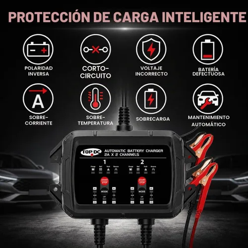 Vista 4 de TOPDC Cargador de batería automático de 2 bancos 4A, 6V/12V, 2A por canal