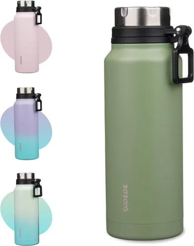 Vista 43 de BJPKPK Botella de agua aislada de 24 onzas con asa, sin BPA, botella térmica de viaje de acero inoxidable reutilizable, botella de agua grande, Negro