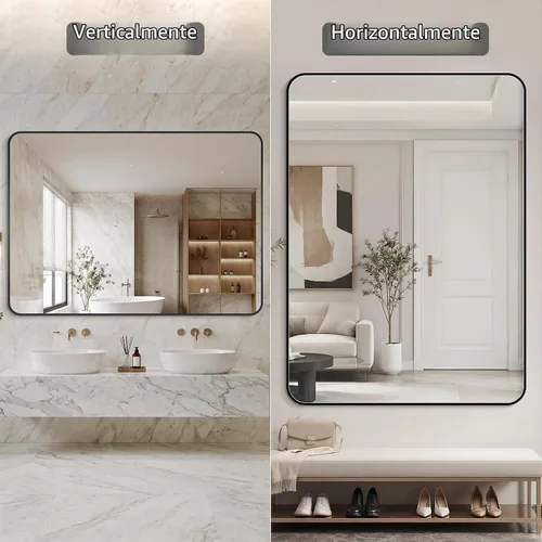 Vista 5 de Koonmi - Espejo de baño, espejo rectangular de pared de 26x38 pulgadas con acabado negro cepillado, vidrio templado HD, marco antióxido para Borde