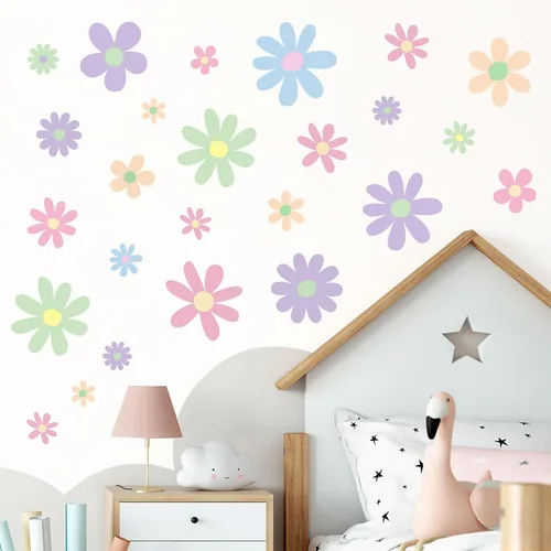 Vista 9 de 12 Hojas de Calcomanías de Margaritas para Pared, Adhesivos de Flores de Estilo Boho, Pegatinas de Pared Lindas para Niñas, Decoración