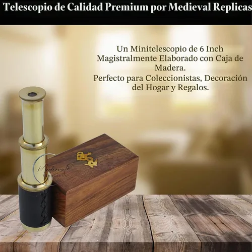 Vista 5 de Telescopio de latón de mano de 6" pulgadas con caja de madera - Navegación pirata 6" Negro