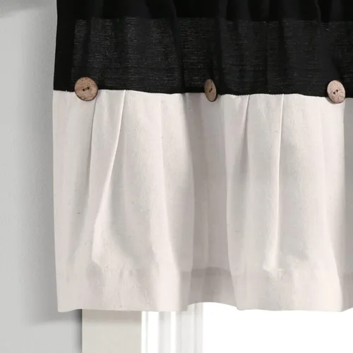 Vista 4 de Lush Decor - Cenefa para cortina con botones de lino estilo granja, 52 pulgadas de ancho x 18 pulgadas de largo, negro y blanco - Valances