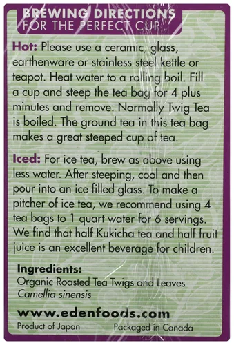 Vista 2 de Eden Té ramita, bolsas de té, kukicha, cajas orgánicas de 1.12 oz