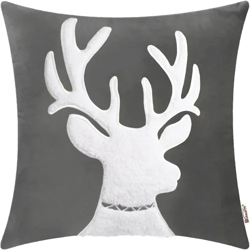 Vista 17 de BRAWARM Christmas Reindeer Pillow Cover 18x18 Black Velvet Embroidered Reno negro