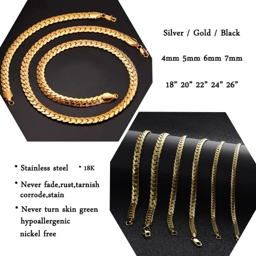 Vista 6 de Cadena de eslabones cubanos para hombres y mujeres de 1820222426 pulgadas, corte de diamante, cadena de cuello de serpiente, cadena gruesa