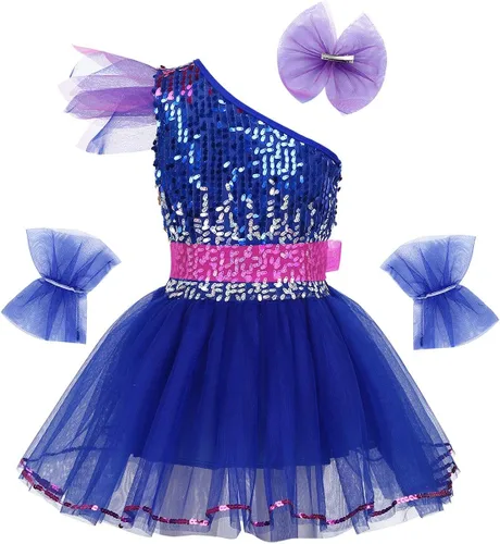 Vista 2 de iiniim Vestido tutú de ballet con lentejuelas halter para niñas con pulsera, para competición, salsa latina, tango, danza
