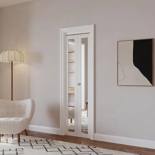 Vista 2 de Puertas plegables para apertura de 24 x 80 pulgadas. Puerta de armario plegable con espejo con perilla y kit de herramientas, puerta