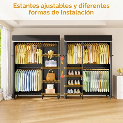 Vista 3 de Perchero F2C con tapa, estantes de ropa negros resistentes Garment Rack with Shelves for Hanging Clothes, Metal Portable Closet System, 47.2"W x