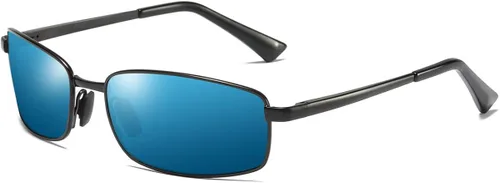 Vista 2 de ZHILE Gafas de sol polarizadas envolventes con marco de metal rectangular, estilo clásico, tamaño grande