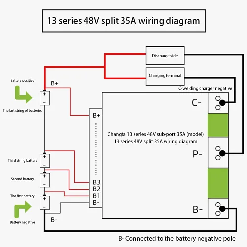 Vista 5 de 13S 48V 35A PCB BMS Placa de Protección de Cargador de Batería de Litio Li-ion Lipo Módulo de Celda con Balance para Paquete de Celdas de Batería