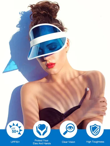 Vista 4 de 20 sombreros con visera para el sol, para mujeres, deportes, playa, golf, PVC, visera, visera, de color, retro, para mujeres, hombres, fiesta al