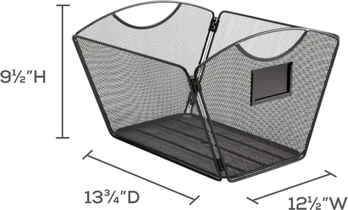 Vista 3 de Safco Onyx - Organizador de escritorio en forma de tubo de tamaño carta, plegable para almacenamiento compacto, asas integradas, malla de acero